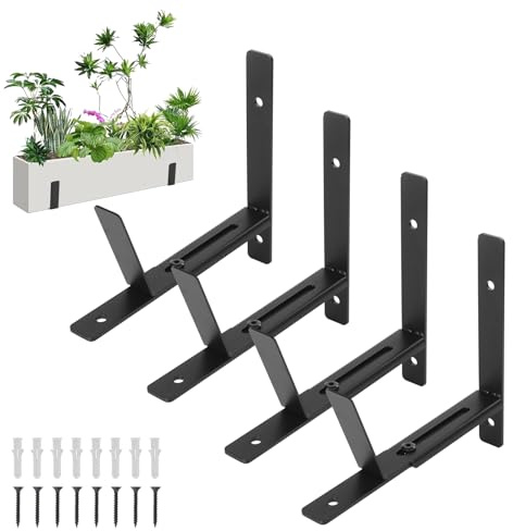 Fippy Balkon Blumenkasten Halterungen, Verstellbare Fenster Pflanzkasten Halterungen 6-12'', Balkon Blumenkastenhalter für Rohrgeländer, Wand, Ledge