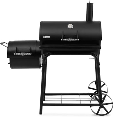 tepro BBQ Smoker Grill Biloxi, Holzkohle Grillwagen mit 2 Grillkammern, Räder und Thermometer im Deckel, Maße ca. 126 x 63,5 x 126 cm, Schwarz
