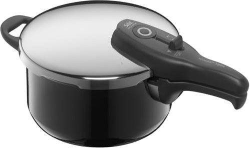 Silit Sicomatic t-Plus Schnellkochtopf 4,5l, Schnelltopf 22 cm, Silargan Funktionskeramik, Induktion, 3 Kochstufen, Einhand-Drehregler, schwarz