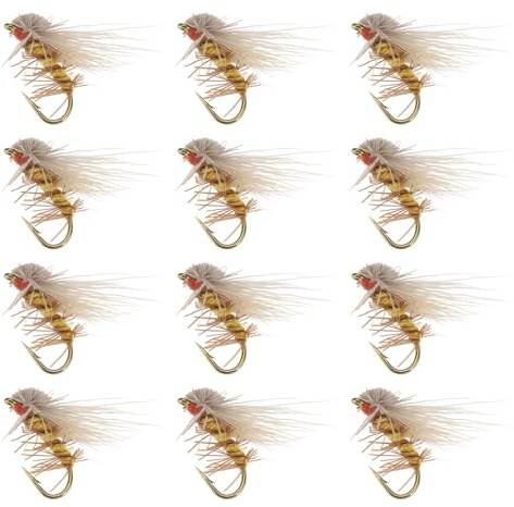 EMSea 12 Stück Trockenfliegen Ohne Widerhaken Fliegenfischen Köder Seidenraupenmotte Fliegenköder Handgebundene Angelfliegen Zum Angeln auf Forellen Barsche Lachse 15 Mm
