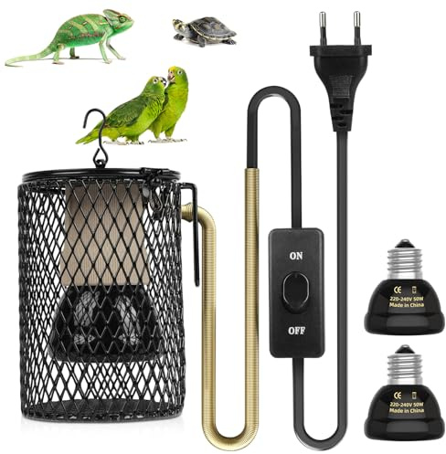 Adiwo Schildkröte Wärmespotlampe, Reptilien Wärmelampe mit Schutzkorb, 2 Stück Keramik Wärmelampe mit Lampensockel Halter, Einstellbare Temperatur,für Reptilien,Schildkröte,Vögel,Chamäleon