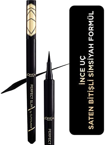 L'Oréal Paris Eyeliner mit präziser 0.4 mm Filzspitze, 01 Intense Black | Flüssiger Eyeliner, definierte Lidstriche, schnell trocknend, langanhaltend, tiefschwarz, Super Liner Perfect Slim