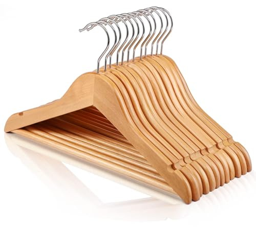 HOUSE DAY Kinder Kleiderbügel Holz 20 Stück Kleiderbügel Platzsparend, 360° drehbarer Haken, rutschfest, für Mäntel, Anzüge, Hosen und Jacken, Naturfarben