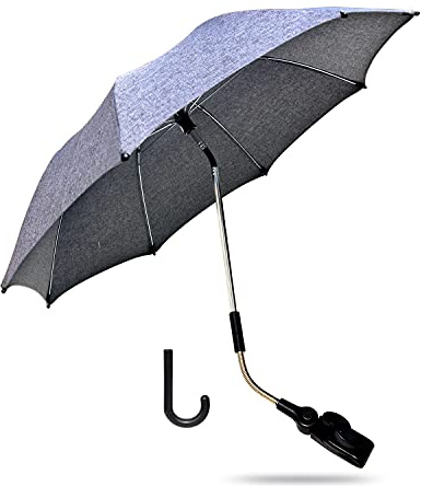 ZjRight Universal Sonnenschirm Sonnenschutz für Kinderwagen & Buggy - UV Schutz 50+ / 73 cm Durchmesser mit Einem Regenschirmgriff, für Rund- und Ovalrohre - Hellgrau