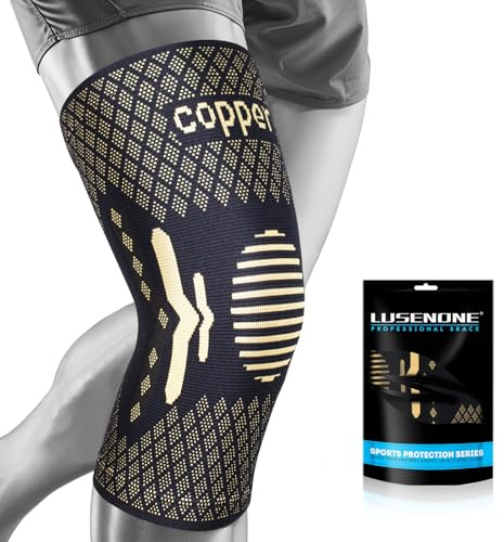 Lusenone Kupfer Kniebandage für Männer und Damen, Kompressionsbandage Kniebandagen für Knieschmerzen, Meniskus, Arthrose Knie, Knieorthese Rechts/Links, Beste Kniestütze für Sport, Joggen, Gym, M