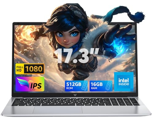 ACEMAGIC 17.3 Zoll Laptop,16GB DDR4 512GB SSD Notebook,N-95 Prozessor bis zu 3.6GHz Laptop Computer,WiFi, BT5.0,3*USB3.2,180° Öffnen und Schließen,Business