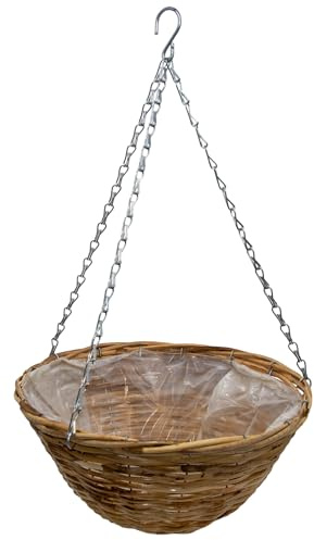 Spetebo Pflanzkorb zum hängen aus Weide - Ø 35 cm - Blumentopf Hängeampel mit Kette Blumenampel hängend mit Folie