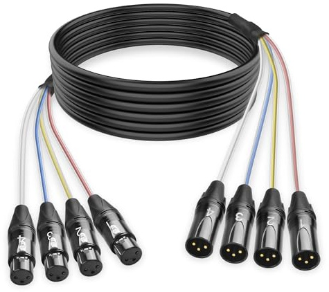 XMSJSIY 4-Kanal Audio Snake XLR Mikrofonkabel Patchkabel 2M / 6,56Fuß | 3-Pin XLR Stecker zu Buchse Audio Splitter Kabel Aufnahme Farbcodierte Snake Kabel für Live Bühne, Aufnahme, Studios