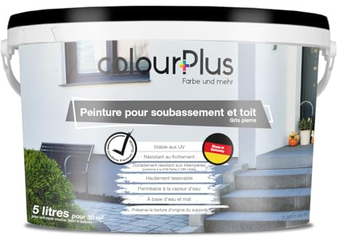 colourPlus Sockel- & Dachfarbe 5L - Steingrau - Hochdeckende Sockelfarbe/Fassadenfarbe & Betonfarbe für Außen | Für Dachziegel, Sockel, Mauerwerk & Putz | Wetterbeständig und Wasserfest