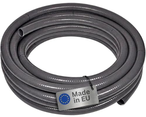 Poolflex PVC Druckschlauch Ø 50 mm - Flex Rohr grau mit Verstärkungsspirale - 2,0 m flexibler Klebeschlauch - 3,5 mm Wandstärke - 6 bar - für Pool- und Teichverrohrung