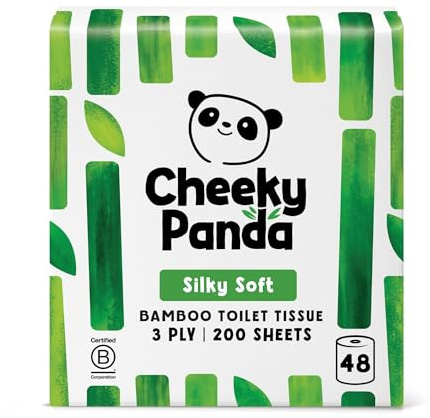 The Cheeky Panda Bambus Toilettenpapier 3-Lagig Großpackung | 48 Rollen x 200 Blatt | Klopapier Plastikfrei Verpackt | Eco WC Papier
