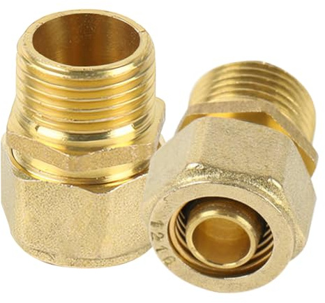 2 Stück Verbundrohrsystem Schraub Kupplung Übergang, klemmringverschraubung 16 mm x 3/4 AG Aussengewinde, Schraubfitting Übergang für Klemmringverschraubung für Mehrschichtverbundrohr DVGW