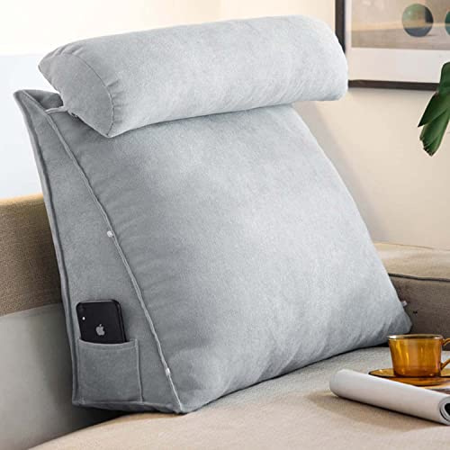 YASHANG Keilkissen Dreieckiges Lesekissen Kissen mit Verstellbarer Nacken, Rückenstütze Rückenlehnenkissen für Sofa Bett, Kopfteil Lendenwirbelstütze Kissen (Grau)