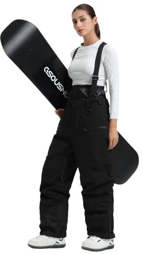 GSOU SNOW Damen Skihose Baggy Snowboardhose Ski Hose Snowboard Hose Oversize Schneehose mit Hosenträgern für Frauen - Wasserdicht Winddicht Atmungsaktiv Warm