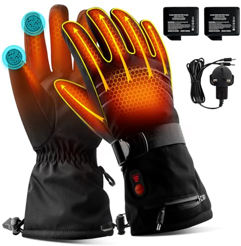 ABXMAS Beheizte Handschuhe für Männer oder Frauen, 7,4V 3200mAh Elektrische Batterie, Selbstheizende Handschuhe für Wintersport (Mitternachtsschwarz, L)