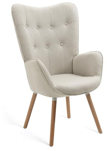 MEUBLE COSY Sessel Wohnzimmer Relaxsessel Lesesessel Lehnstühle Polstersessel Einzelsofa mit Holzbein Ohrensessel für Schlafzimmer Büro Vanity, Stoff, Beige