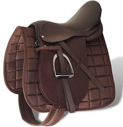 vidaXL Sattel mit Zubehör 17,5 Echtes Leder Braun 18cm Sattelset Pferdesattel