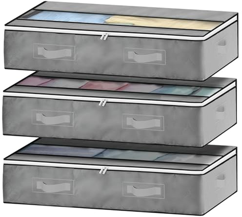 GoMaihe Unterbett Aufbewahrungsbox 3 Set Unterbettkommode Aufbewahrungstasche Unterbettbox Organizer mit Reißverschluss und Griff Faltbare Aufbewahrung für Kissen Kleidung Decken Bettdecken