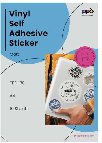 PPD 10 x A4 Inkjet PREMIUM Vinyl Aufkleberfolie Bedruckbar, Weiß, Matt, Selbstklebend PPD-38-10
