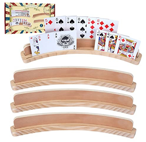 GOTHINK Spielkartenhalter Holz 4er, 2 Slot rutschfest 14x1.6x1.8 Zoll für Kinder Erwachsene Senioren, Ideal für Bridge Canasta Kartenspiele