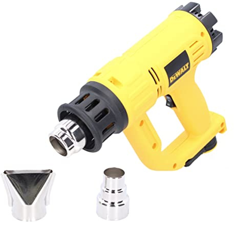 DeWalt 1.800 Watt Heißluftpistole / Heißluftgebläse (50 - 600°c Betriebstemperatur, Luftdurchsatz 450 l/min, mit Überlastschutz, auch im Stationärbetrieb einsetzbar, inkl. Flächendüse und Reduzierdüse), D26411