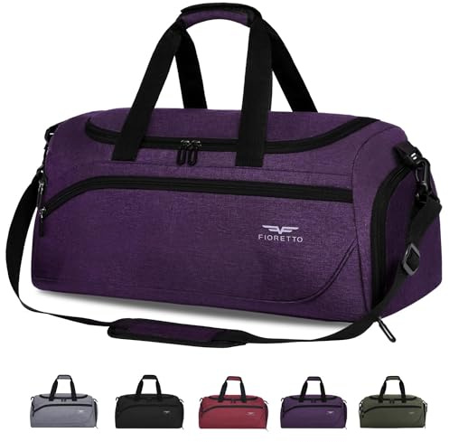 FIORETTO Sporttasche & Reisetasche für Damen und Herren, mit Schuhfach & Nassfach, Wasserdicht Tasche für Trainingstasche, Gym, Travel, Schwimmen, Sauna, fußball Lila 35L