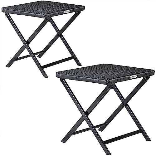 Casaria® Polyrattan 2er Set Klapphocker 75kg Belastbarkeit 44x40x44cm Klappbar Leicht Tragbar Wetterfest Garten Terrasse Balkon Camping Hocker Schwarz
