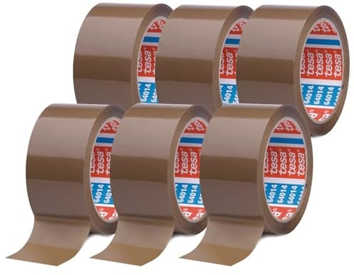 tesa tesapack 64014 Paketklebeband - geräuscharmes Paketband zum Verpacken von Paketen und Versandkartons - Braun - 6 Rollen Klebeband - je 66 m x 50 mm