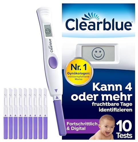 Clearblue Fruchtbarkeits-Ovulationstest-Set, 10 Tests + 1 digitaler Testhalter, Fruchtbarkeitstest für Frauen/Ovulation, fortgeschritten und digital (testet 2 Hormone), schneller schwanger werden