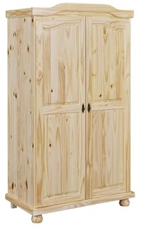 Inter Link - Kleiderschrank - Kiefer massiv - Garderobenschrank -Landhaus Still - Wäscheschrank - Mehrzweckschrank - Schlafzimmerschrank - 2 Türig - Natur lackiert - Genf
