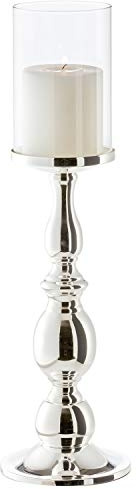 EDZARD Windlicht Mascha (H 45 cm), edel versilbert, mit Glaszylinder | Anlaufgeschützt, kein Silberputzen nötig · Zylinder unten offen, nimmt kein Wachs auf · für Stumpenkerzen bis Ø 8 cm