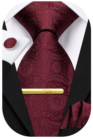 Hi-Tie Herren Seidenkrawatten, formell, gewebt, Krawatte, Einstecktuch, Manschettenknöpfe, Clip-Set für Hochzeit, Business