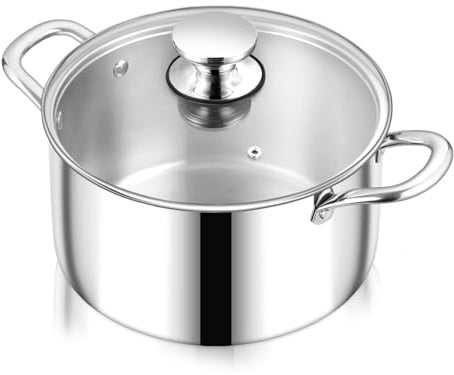 Onader Kochtopf 20cm, 3-Lagen Edelstahl Topf Induktion mit Glasdeckel, 3,3L | Unbeschichtet Kochtöpfe Nudeltopf Suppentopf für alle Herdarten zum Kochen, Gesund & Spülmaschinenfest, Ungiftig & Schwerlast