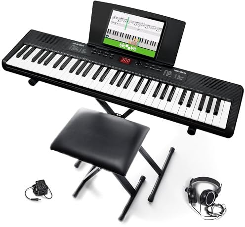 Alesis Melody 61 Keyboard Piano für Anfänger mit 61 Tasten Lautsprechern, Ständer, Bank, Kopfhörer, Tablet-/Notenablage, 300 Sounds und Lektionen