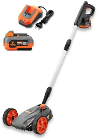 FUXTEC Akku Einhand-Rasenmäher FX-E1RMEH20-SET, kompakter Gartenmäher mit 220mm Schnittbreite, 20V Akku und Ladegerät, 300W, 3-fache Schnitthöheneinstellung 30–50mm, Flexible Kugelkopfsteuerung
