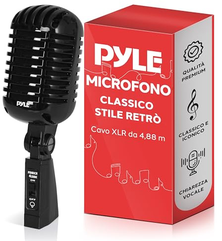 Pyle Dynamisches Mikrofon, Klassisches Retro Vintage Style- Mic, Mikrofon, Gesangmikrofon- mit 5m XLR-Kabel- Kompatibel mit universellem Ständer, Für Live-Auftritte & Studioaufnahmen, Schwarz