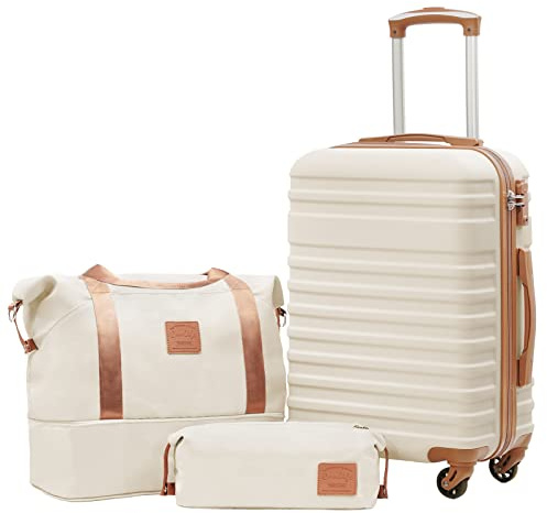 COOLIFE Koffer Trolley Koffer Reisekoffer von ABS Hartschalen Trolley 4 Rollen TSA-Schloss Der Koffer Enthält 1 Reisetasche und 1 Kulturbeutel