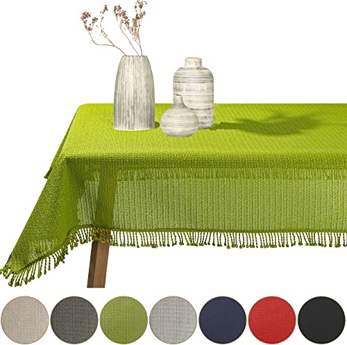 Gartentischdecke geschäumt eckig rund oval wetterfest rutschfeste Weichschaum Tischdecke abwaschbar Garten Balkon Outdoor Camping mit Fransen (Grün, 130x160cm (BxL))