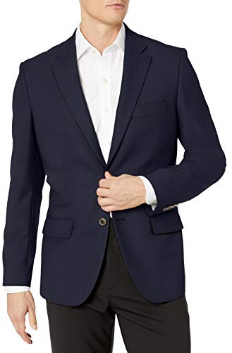 Amazon Essentials Herren Stretch-Blazer mit langen Ärmeln, klassische Passform, Knopfleiste, Marineblau, 48