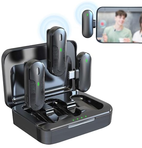 Technaxx Dual Wireless Mini Mikrofon Set TX-301 – 2 kabellose Lavalier-Mikrofone mit intelligenter Geräuschunterdrückung, USB-C-Empfänger, Ladeetui, Ansteckclip – Ideal für Podcasting & Aufnahmen