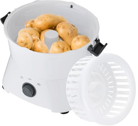 Kartoffelschälmaschine elektrische 85W, Automatischer Kartoffelschäler mit Abtropfkorb, Schnell schälen in 2-4 Min für Kartoffeln Gemüse, rutschfeste Basis, Einfach zu reinigen, Weiß (P09)
