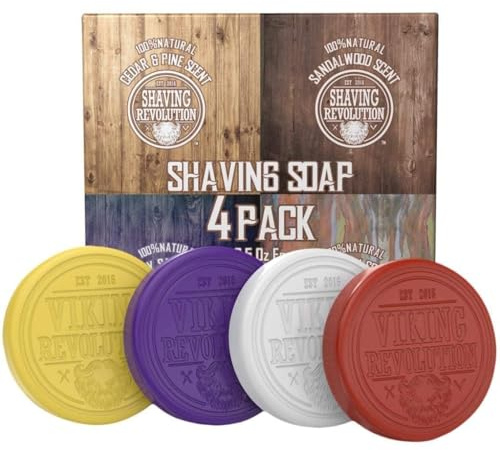 Viking Revolution Rasierseife Herren - Rasier Seife zur Verwendung mit Rasierpinsel & Schale für eine Sanfte Nassrasur, Shaving Soap, Rasierseife Set - 4er-Packung, je 70 g