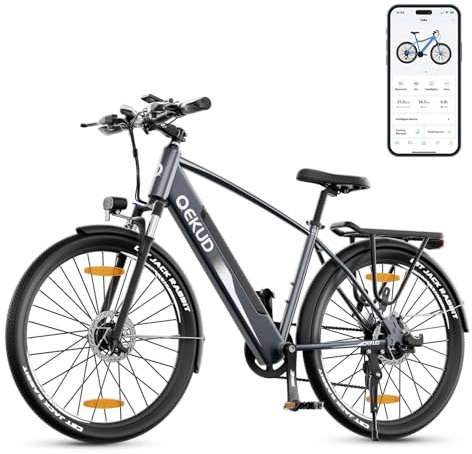 Qekud 27M204 E-Bike, 27.5 Elektrofahrrad, mit 36V 13Ah Li-Ion Akku, 250W Motor, Reichweite bis zu 100KM im Hybrid Modell, Grau