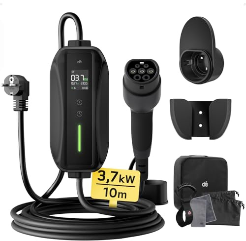 dé Ladekabel Typ 2 Schuko 3,68kW[1-phasig, 10m, 6-16A] EV Chargers mit Steuerbarer Digitalanzeige für Elektroauto, Ladekabel e Auto für Model 3/Y, ID.3, ID.4, ID.5, MG4, Q4, Gla und Anderen PHEV/EV