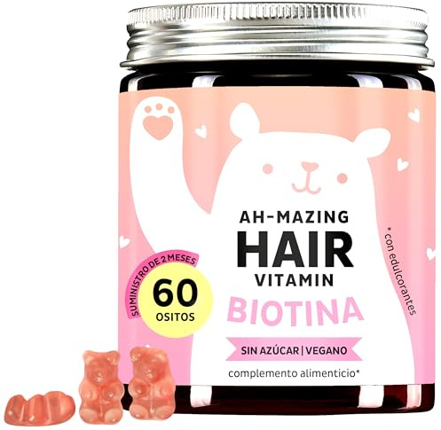 Biotin-Gummibärchen Ah-mazing Hair - Vitamine für Haare, Haut und Nägel – 5000 µg Biotin, Zink, Vitamin C, E & Jod – 60 Stück (2-Monatsvorrat), Vegan, Zuckerfrei, Bears with Benefits