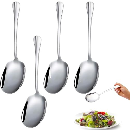 SUpoetry 4 Stück E-delstahl Rostfrei Poliert Löffel, Servierlöffel Aus Edelstahl, Salatbesteck Edelstahl 21 cm, Löffelideal Zum Portionieren Von Speisen In Restaurants Und Bei Familienfeiern (Silber)