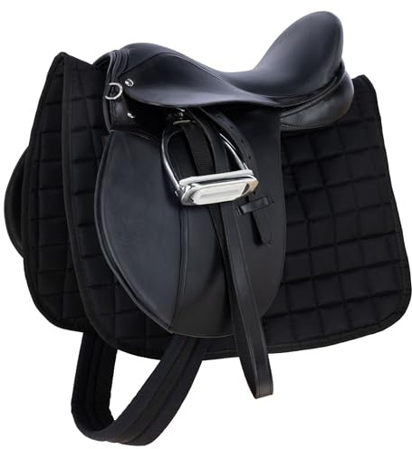 Covalliero Sattelset, Vielseitigkeit, schwarz, 17,5 Zoll, Kammerweite Sattel 30,5cm, Länge Sattelgurt 125cm, bequem, gute Passform, inkl. Sattel und Satteldecke