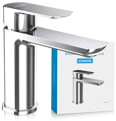 Bächlein Badarmatur Mizarela in klassischem Design, Einhebelmischer mit langlebiger Keramikkartusche und Montage-Set, Bad Wasserhahn Chrom - flacher Auslauf