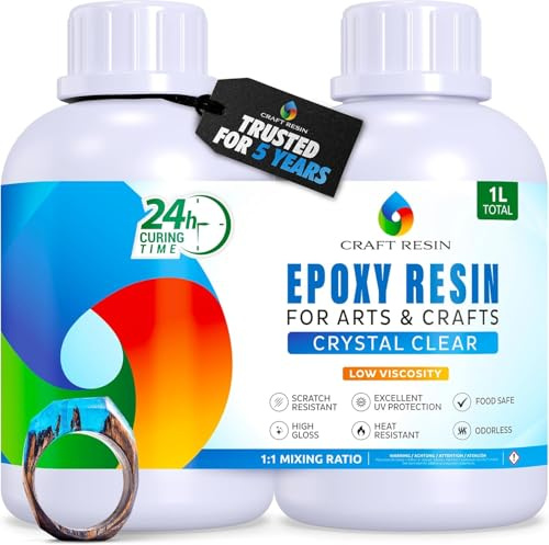 Craft Resin 1L Epoxidharz Set - Transparent Epoxid Harz, Harz Gießen & Härter für Kunstwerke Gießharz, DIY, Holz, Untersetzer & Gießformen, Lebensmittelsicheres - Hitze- & UV-Beständig