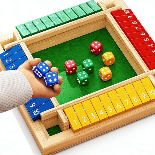 WTZWYFWJ Shut The Box Würfelspiel Spiel 4 Spieler,vierfarbig Holz Brettspiel,Klassische Tischspiele für Klassenzimmer,Mathematik Lernspielzeug,Brettspiele Urlaub unterhaltsames Spiel Kneipenspiele